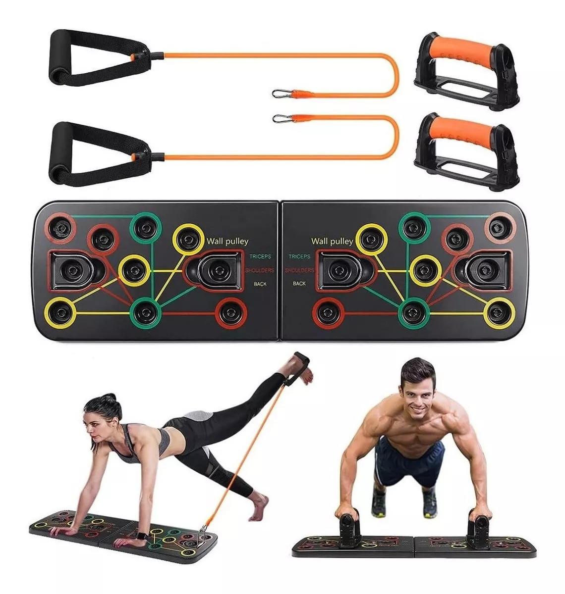 Tabla Push Up+Bandas Tubulares Flexiones